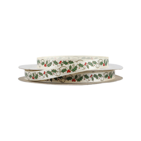 RIBBON BEIGE XMAS LEAVE 9MMX25M (#65379)
