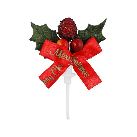 CHRISTMAS LEAF WITH BOW C331A 5PCS (#65463)