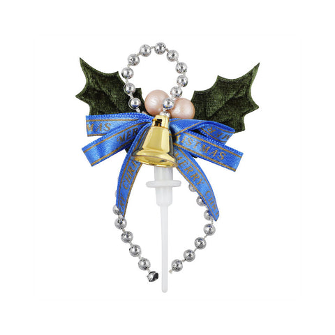 CHRISTMAS LEAF WITH BLUE RIBBON C529 5PCS (#65475)