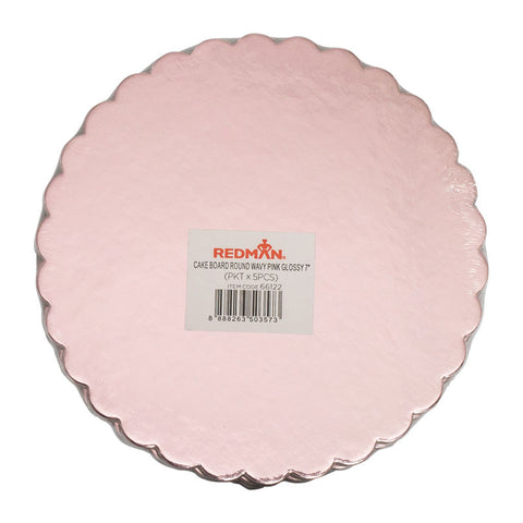 CAKEBOARD 7" ROUND WAVY PINK 5PCS (#66122)