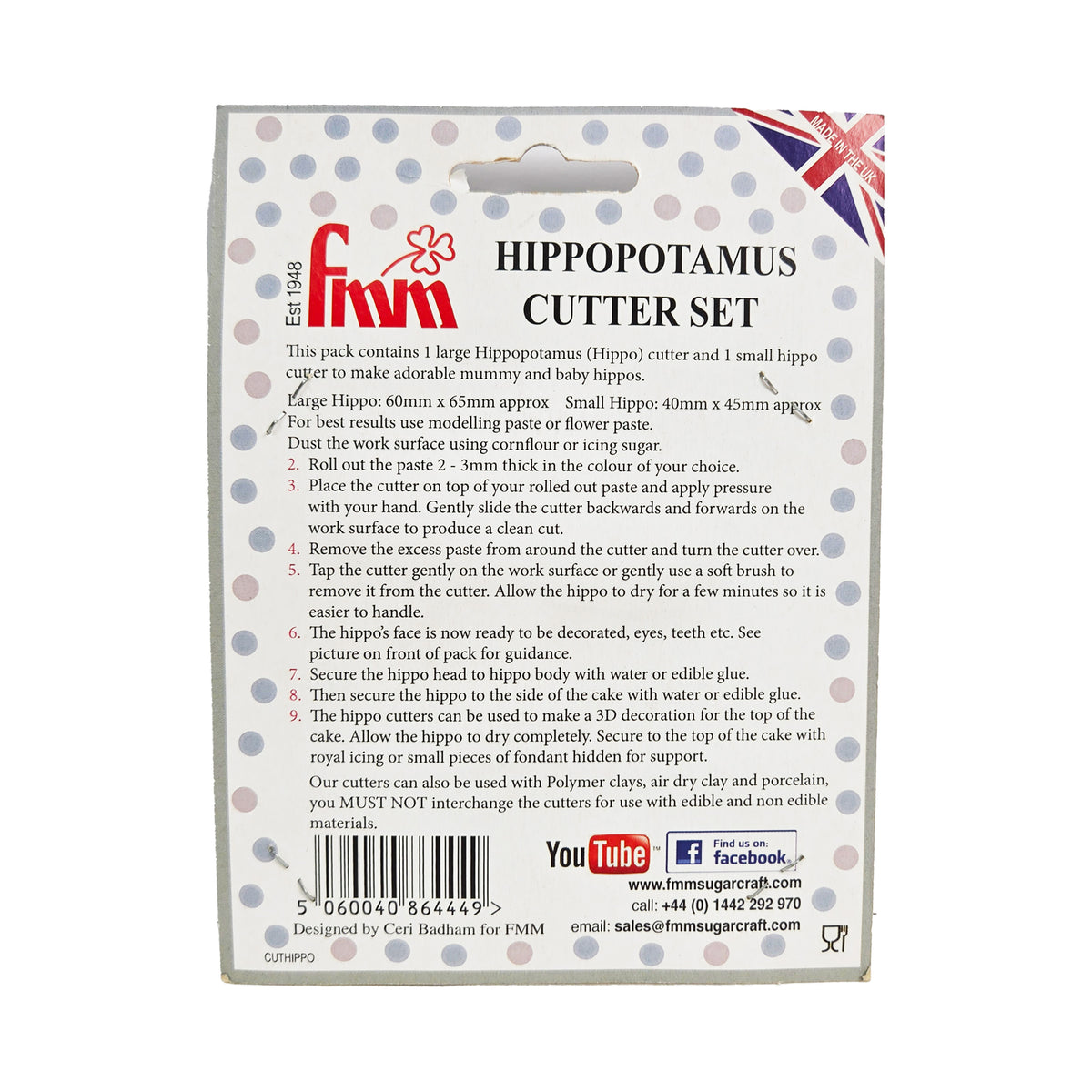 HIPPOPOTAMUS CUTTER SET 2 PIECES 60 X 65 MM AND 40 X 45 MM (
