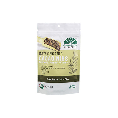 RAW ORGANIC CACAO NIBS SWEETENED WITH YACON SYRUP 100G (#67197)