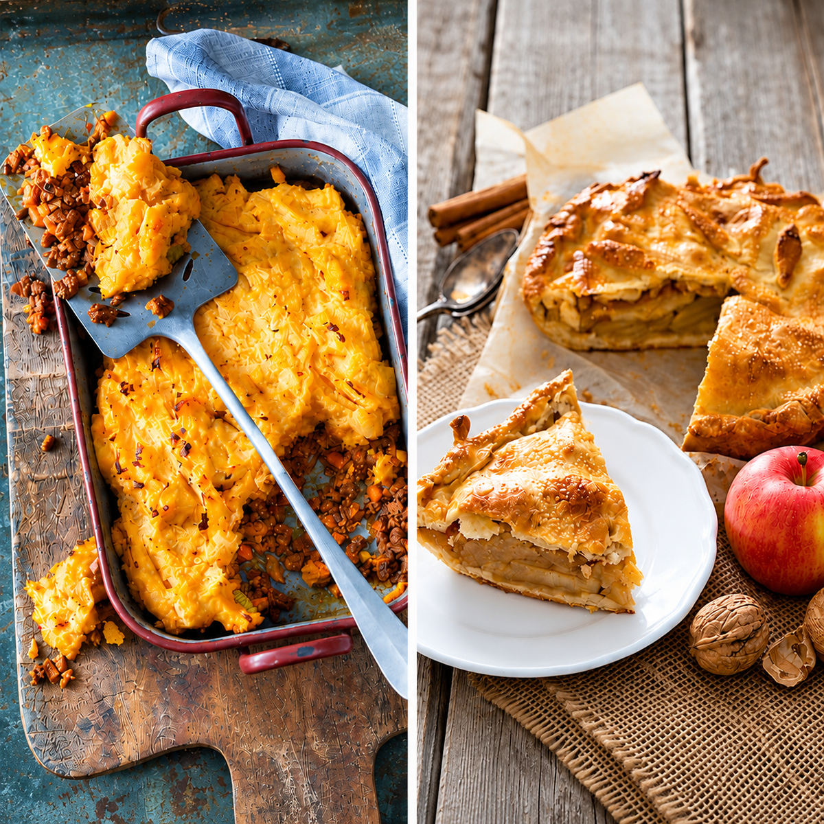 Chicken Shepherd’s Pie & Apple Crumble Pie (