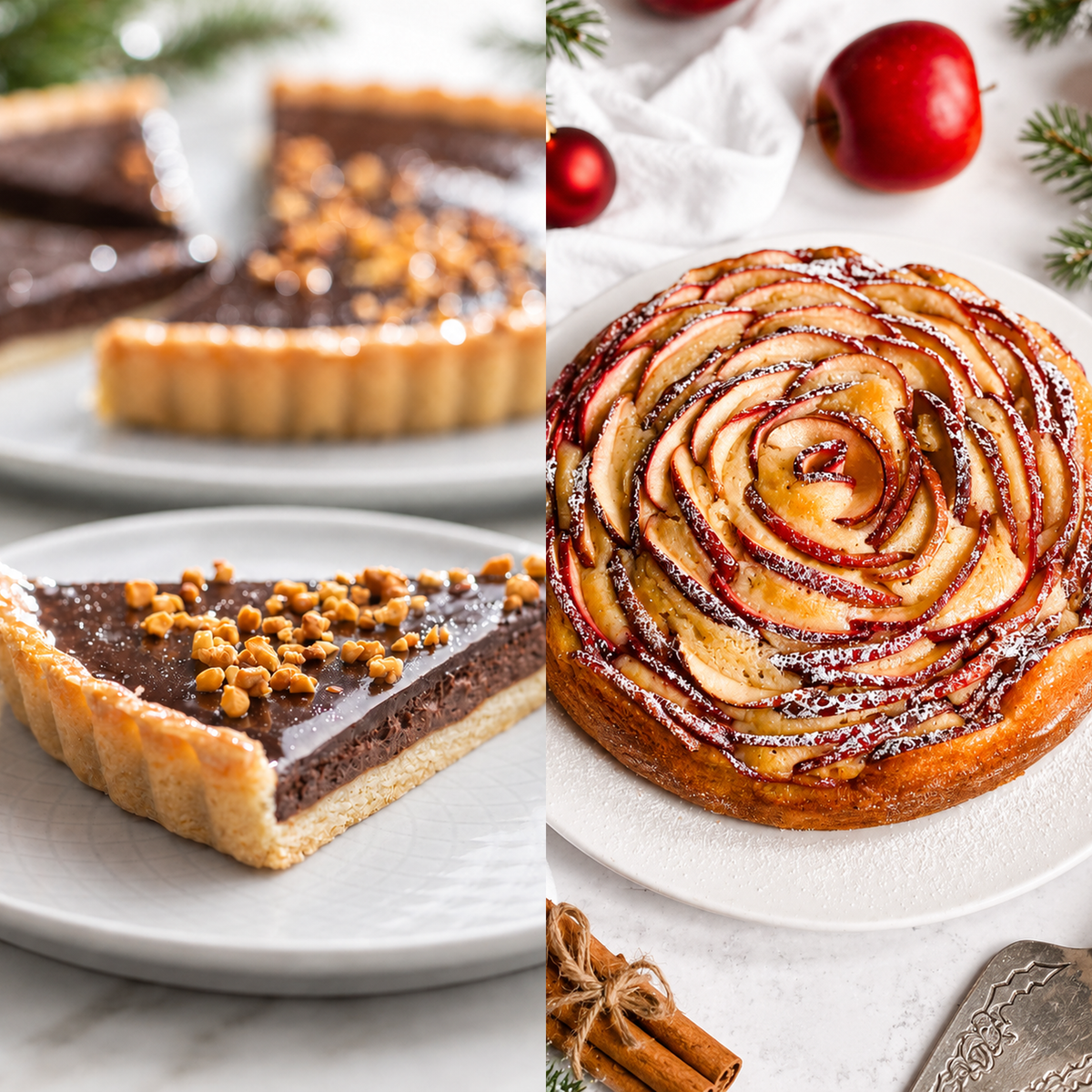 Christmas Apple Cake + Chocolate Tart (