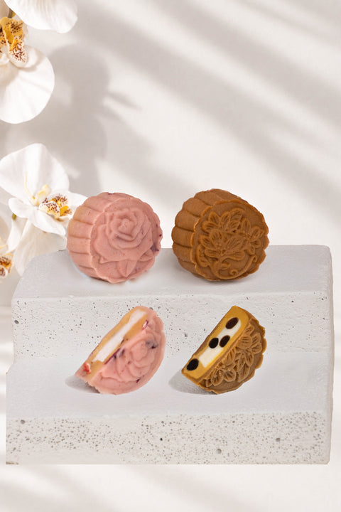 Bubble Tea Mochi Espresso Snowskin + Strawberry Rose Lychee Snowskin Mooncake (#MCK0002)