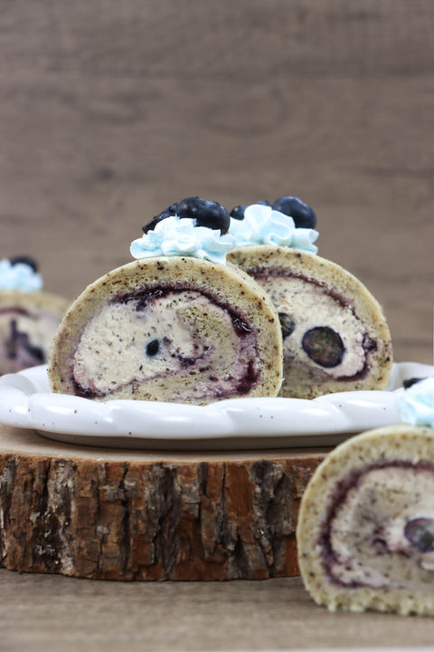 Blueberry Earl Grey Roll Cake & Chocolate Banana Salted Caramel Roll Cake (#SANDYEGCB)