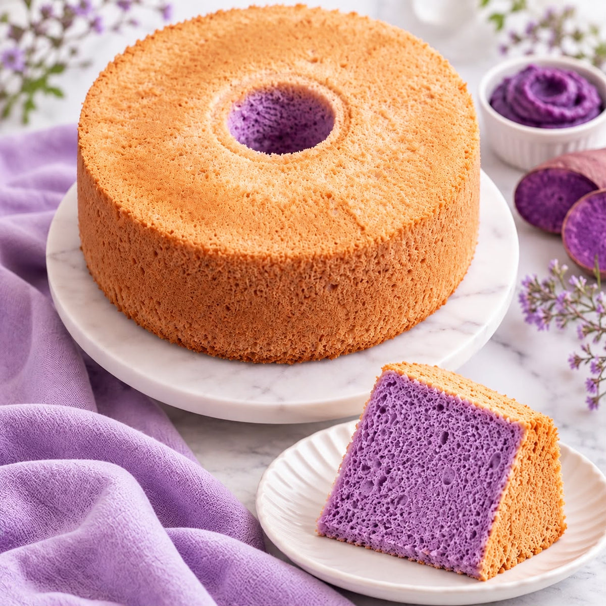 Ube Indulgence: Chiffon & Leche Flan Layer Cake (