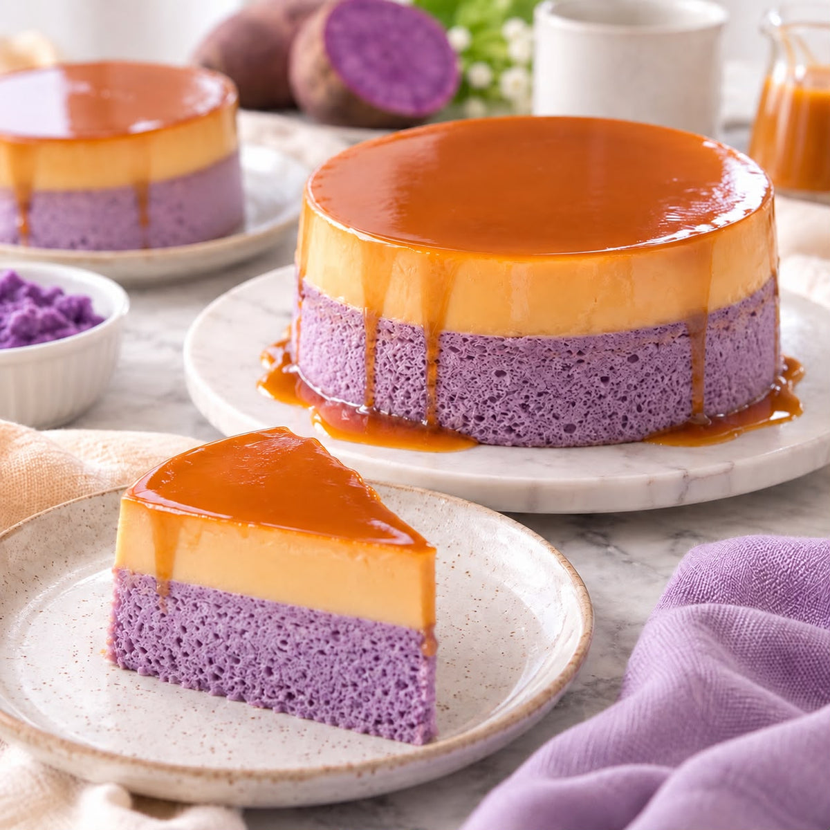 Ube Indulgence: Chiffon & Leche Flan Layer Cake (