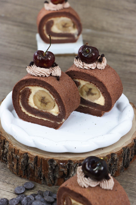 Blueberry Earl Grey Roll Cake & Chocolate Banana Salted Caramel Roll Cake (#SANDYEGCB)