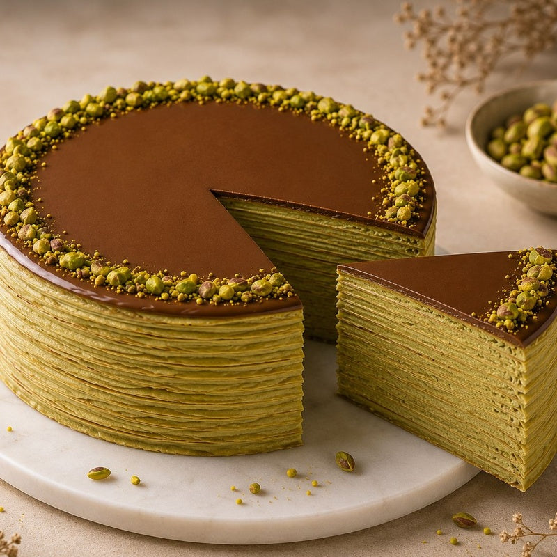 Dubai Chocolate Mille Crepe Cake (