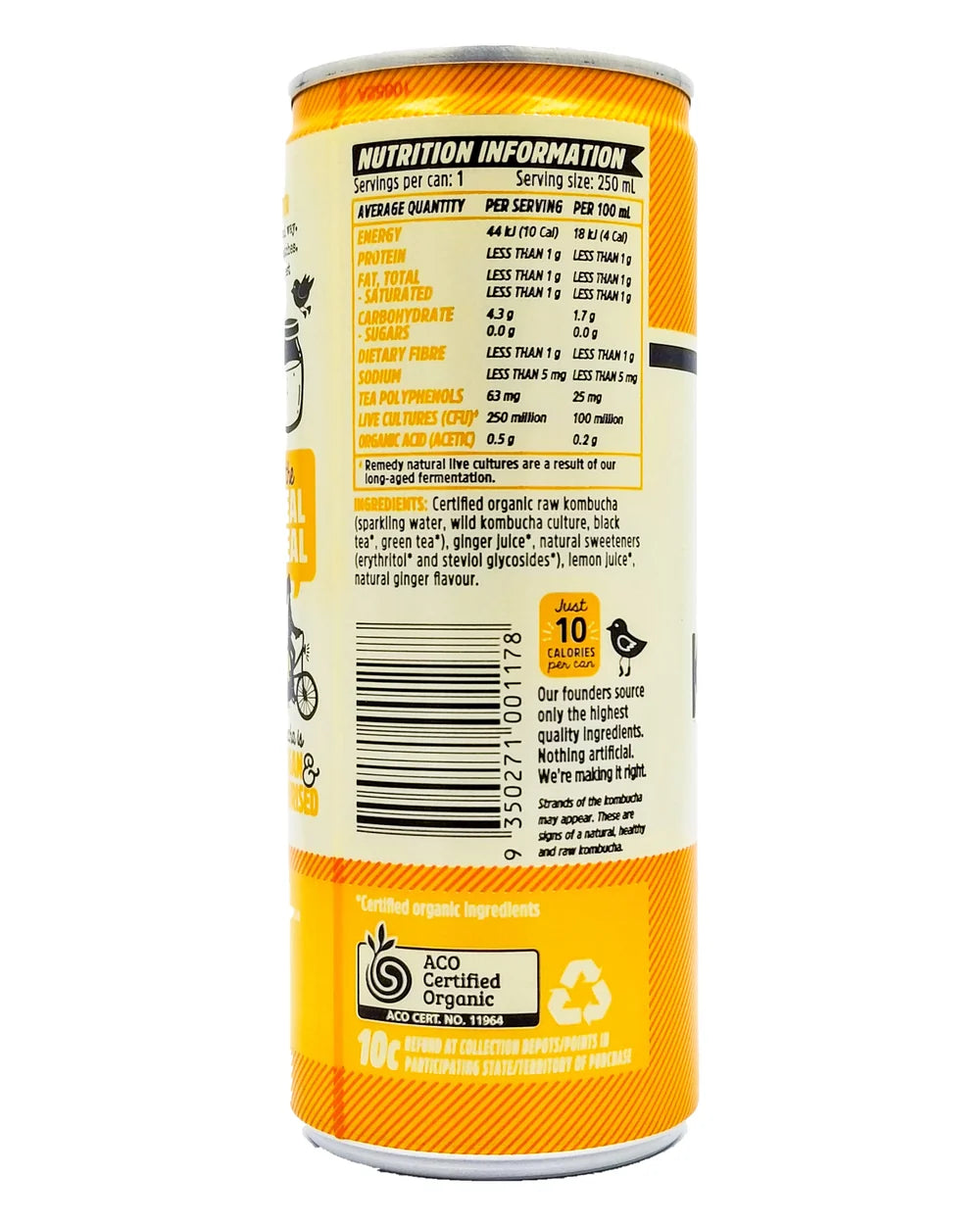 GINGER LEMON KOMBUCHA 250ML (